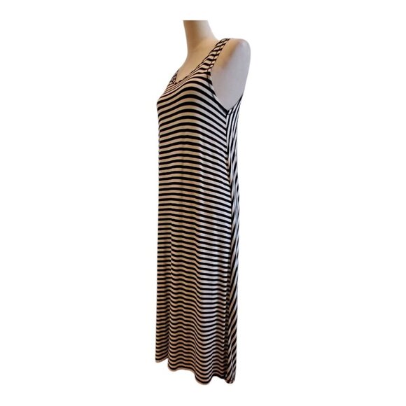 PREMISE SZ M Sleeveless Black & White Striped Soft Rayon Stretch Knit Maxi Dress - Picture 5 of 9